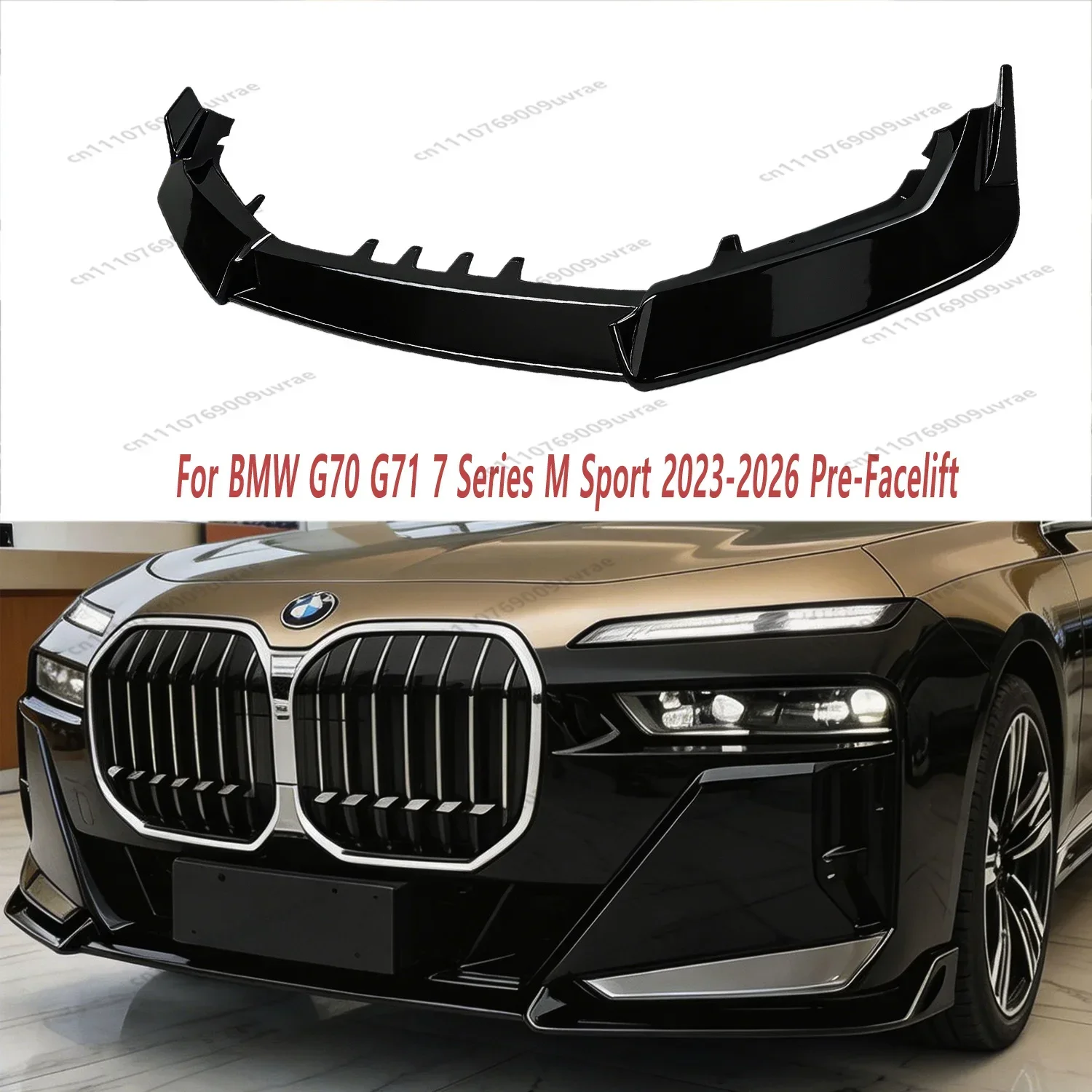 Gloss Black 3Pcs CS Style Front Bumper Splitter Lip Spoiler Diffuser For BMW G70 G71 7 Series M Sport 2023-2026 Pre-Facelift