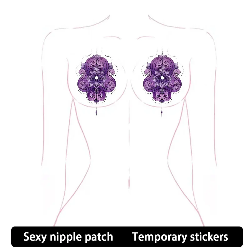 

Exclusive copyright purple flower chest nipple stickers sexy temporary stickers waterproof and sweat-proof color tattoo stickers