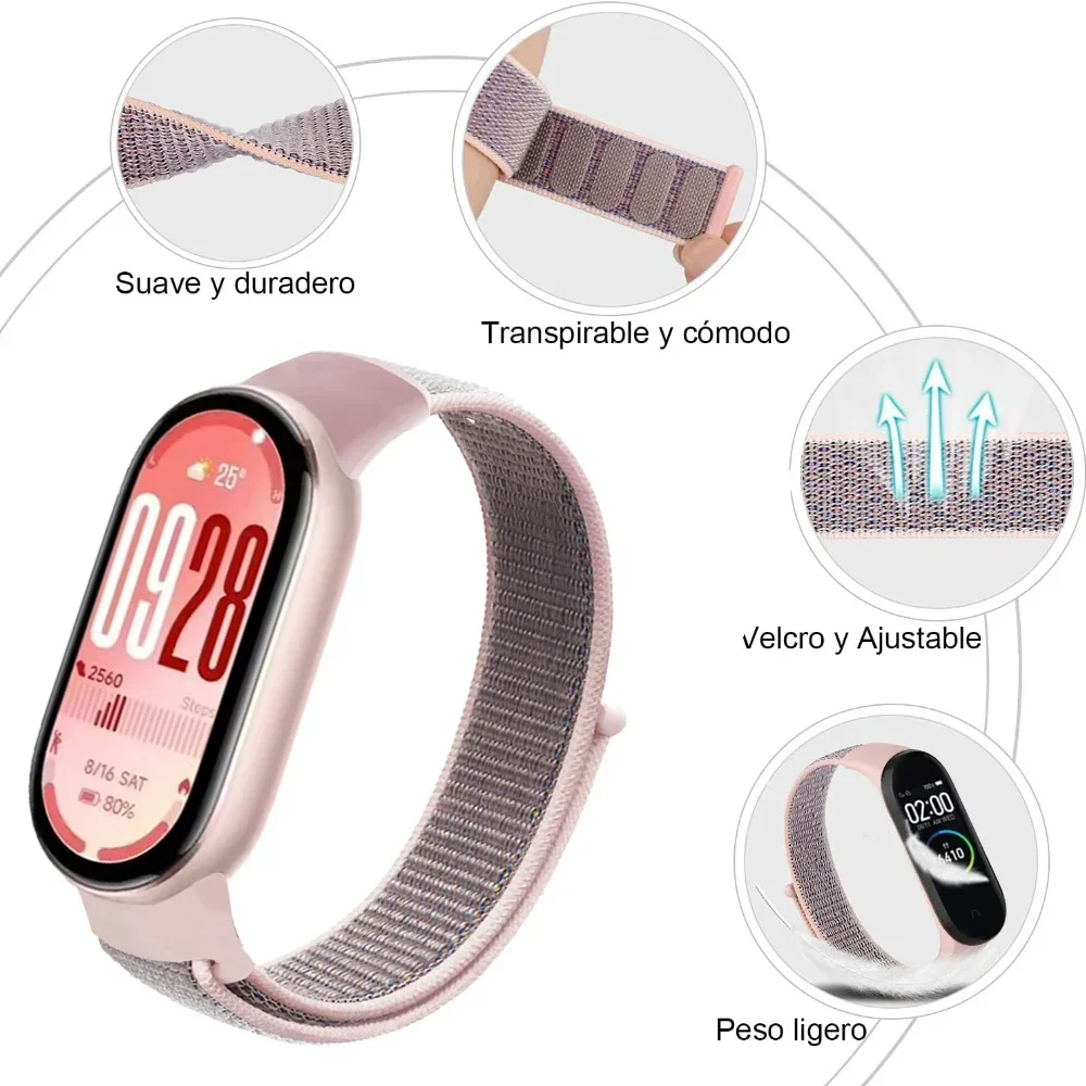 Nylon-Schlaufenarmband für Xiaomi Mi Band 11 10 9 8, atmungsaktives Sportarmband, Uhrenarmband, Mi Band 10 9 8, Zubehör. – Detail 3