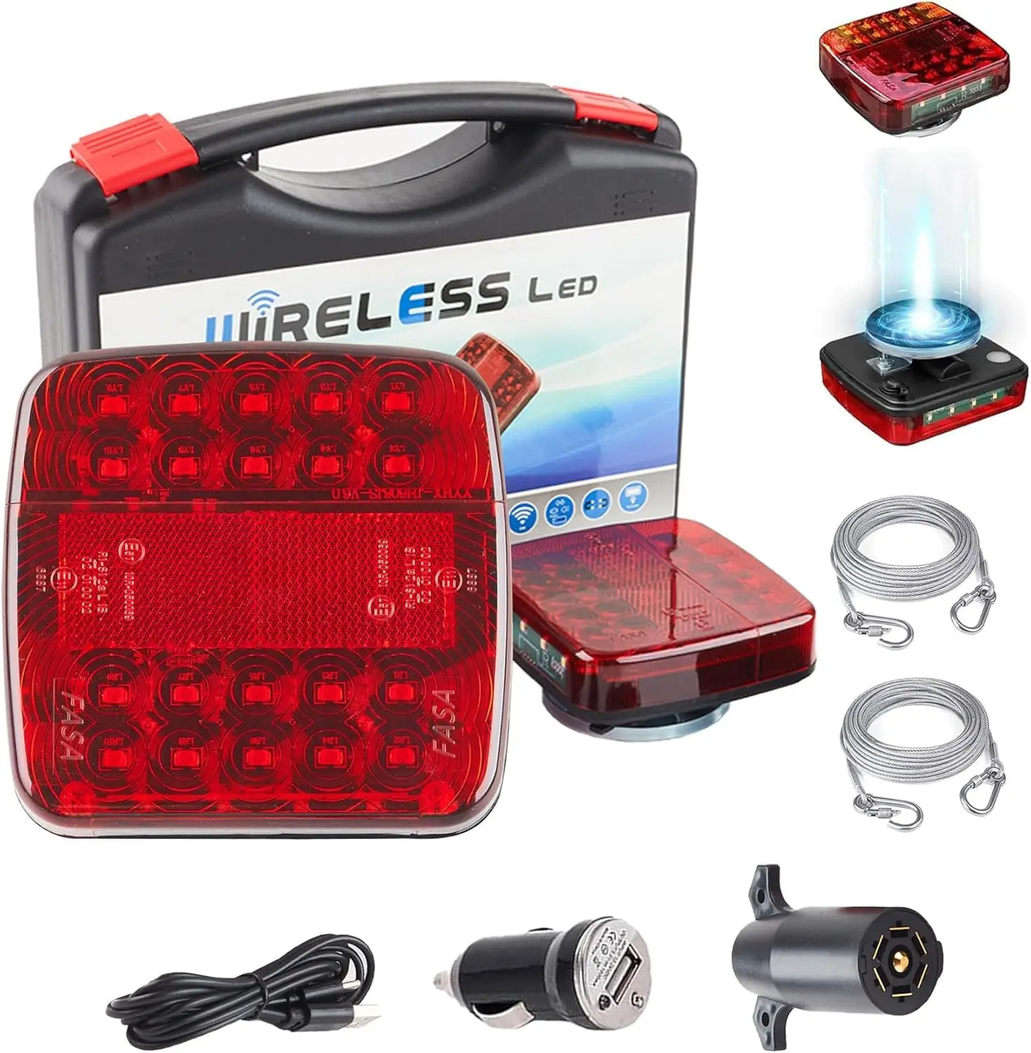 

Magnetic Wireless Trailer Lights Kit LED Rechargeable Turn Signal License Plate Lights 12V RV Trucks Marine Boats Tail Light