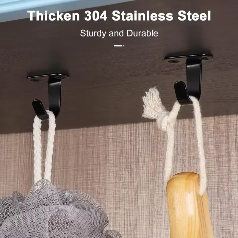 5Pcs Stainless Steel Screw Mounted Ceiling Hooks, Under-Shelf Towel, Heavy Duty Hanger For Bathroom Cabinet Garage image 5