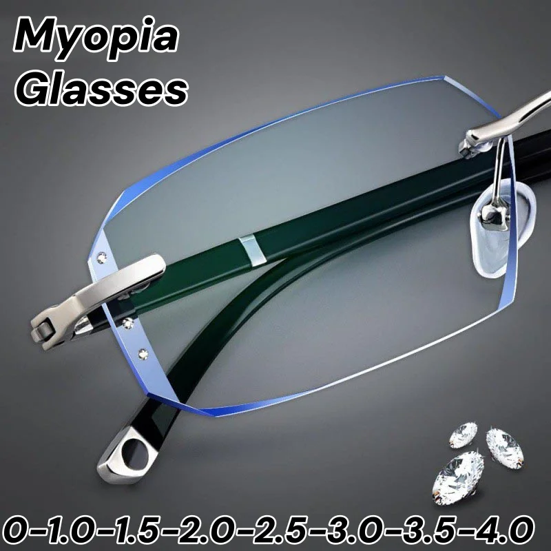 

Vintage Luxury Myopia Glasses for Women Men Anti Blue Light Finished Near Sight Eyeglasses Retro Frameless Minus Eyewear Diopter