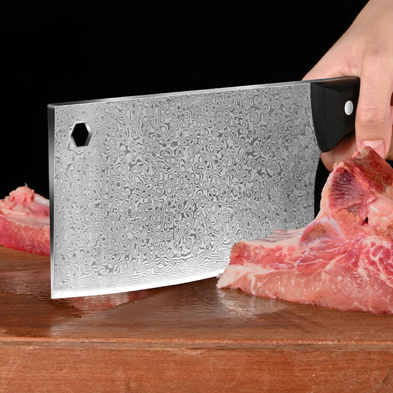 

7.3 Inch Chopper Knife 67-layers Damascus Steel 9Cr18Mov Blade Wood Handle Slicing Cleaver Kitchen Knife Meat And Poultry Tools