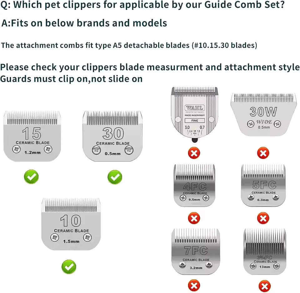9Pcs Stainless Steel Color‑Coded Guide Guard Combs For Wahl KM Series Andis Oster A5 Conair Pet Clipper, Only Fit #10 #15 #30 De