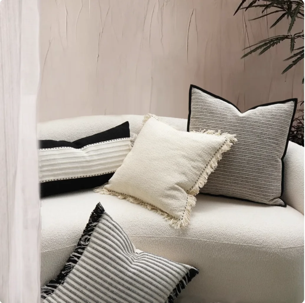 Black and white cream style pillows, cushions, living room sofas, beds, rattan chairs, extended waist pillows Dec