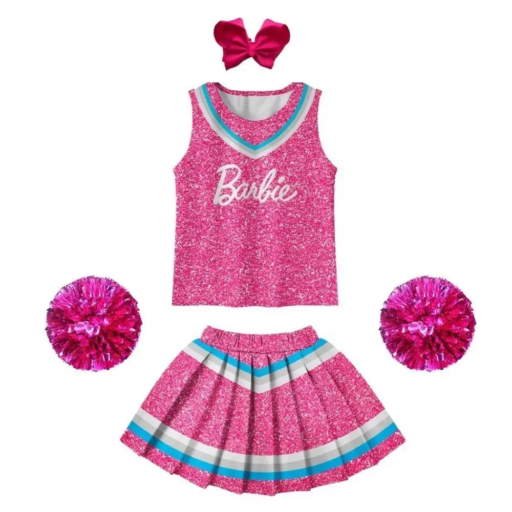 Kawaii MINISO Barbie Anime Cute Child Stage Costumes Girl Cos Clothing Sweet Pink Cheerleading Uniforms Christmas Gift New