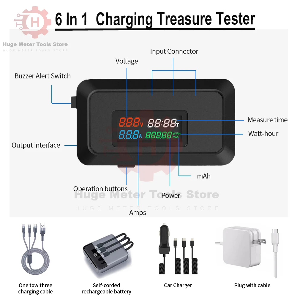 6 In 1 Digital Voltmeter Ammeter DC 4~30V Wattmeter Electric Meter Multifunctional Voltage Current Meter Charger Indicator