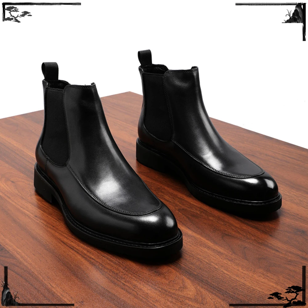 Genuine Full Grain Leather Men's Boots High Top British Style Soft Leather Versatile Short Ankle Boots Popular Fashion Casual