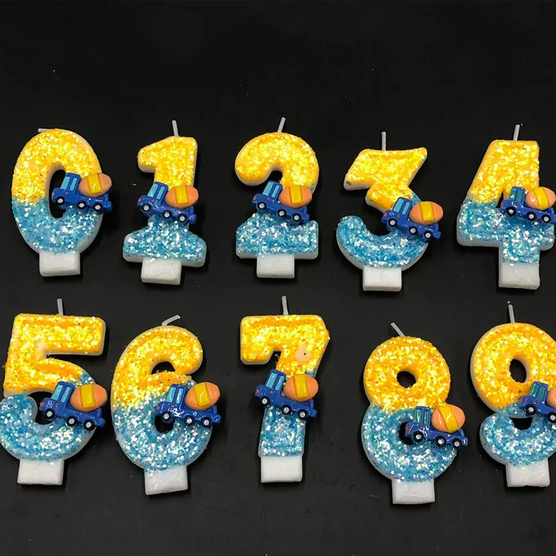 New 0-9 Number Birthday Candles Original Yellow and Blue Trucks Digital Party Anniversary Candle