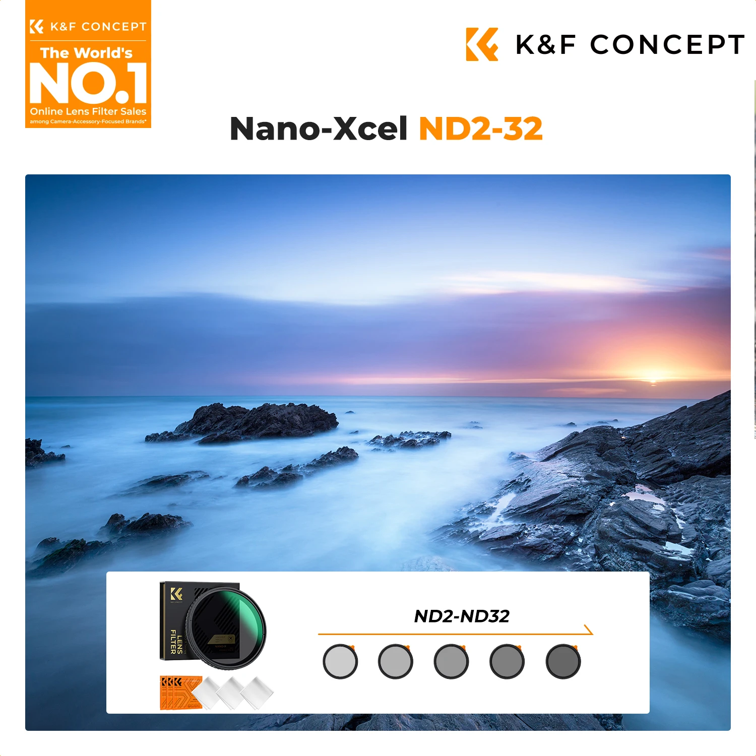 K&F CONCEPT Nano-X ND2-32 ND 필터 가변 중성 밀도 필터, 청소용 천*3 포함, 37mm-95mm 크기 카메라 렌즈용