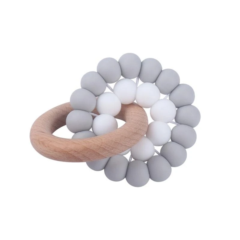 Anneau dentition en bois pour bébé, Bracelet en perles Silicone qualité alimentaire, hochet molaire, sucette 15UB
