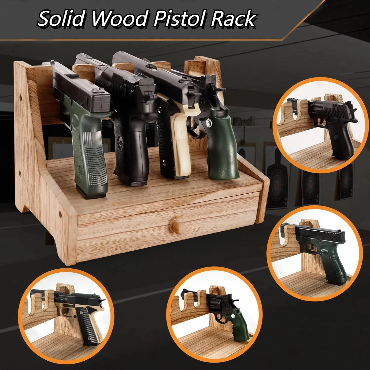 Wooden Gun Cabinet Accessories Box Wooden Pistol Storage Rack Retro Drawer-Style Multi-Grid Gun Bullet Clip Organizer Box