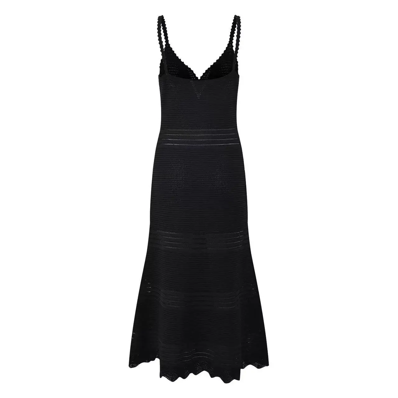 2025年春夏の新しいフランスのエレガントでセクシーなクラシックブラックカットアウトホルターニットフィッシュテールドレス