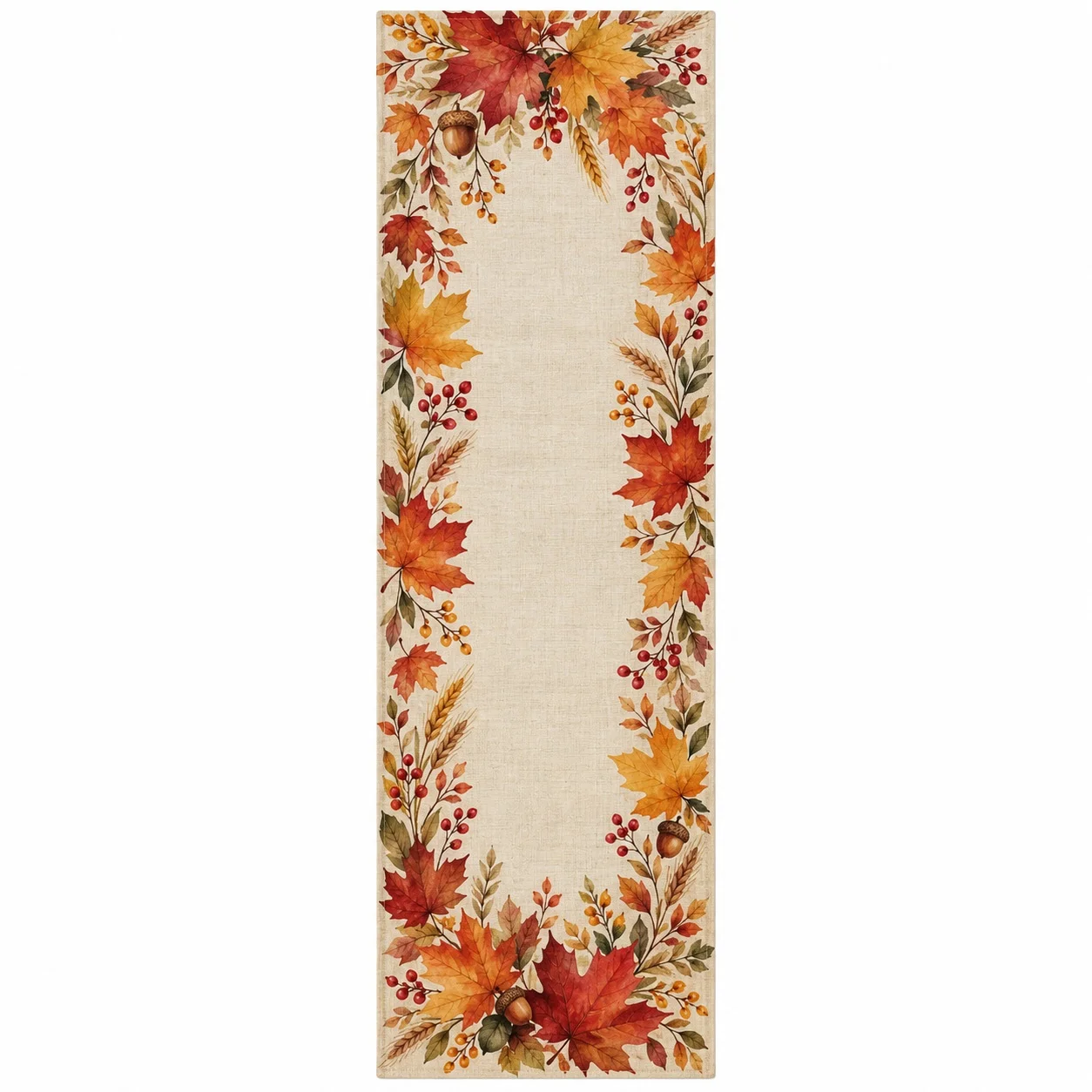 Autumn Maple Leaf Table Runner Fall Harvest Acorn Berry Floral Dining Table Decor Farmhouse Kitchen Home Party Decoration