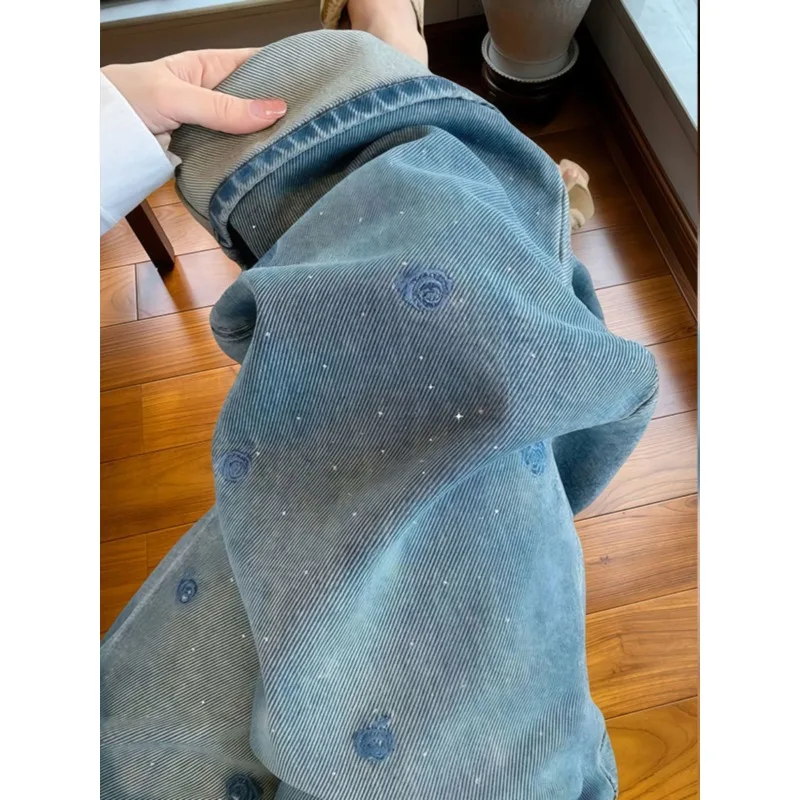 

Pair Straight-leg Jeans Design Sense Petite Women Large Size Makes Slimmer Spring Narrow Version Wide-leg Trousers for Women