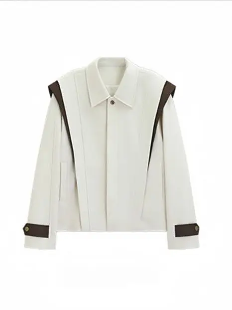 

Color Blo Collar Jaet Men's Casual Sle Polyester Fiber Long Sve Spring Autumn Trendy Flip Collar Design Sensation Top