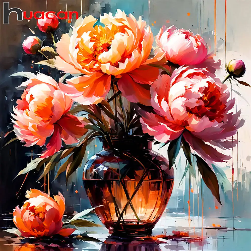 Huacan DIY Diamant Malerei Pfingstrose Vase Diamant Mosaik Blume Komplettset Dekorative Gemälde