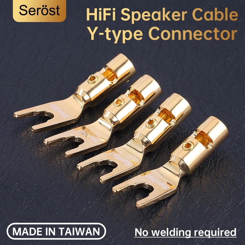 Serost HiFi Audio Banana Plug U/Y Spade Plug Fork Connectors Gold-Plated Copper Plug for Speaker Amplifier Cable Jack DIY