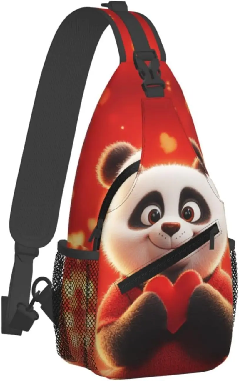 Cute Panda With A Heart Crossbody Sling Bag For Women Men Adjustable Valentines Day Chest Bag Shoulder Bag Sling Backpack