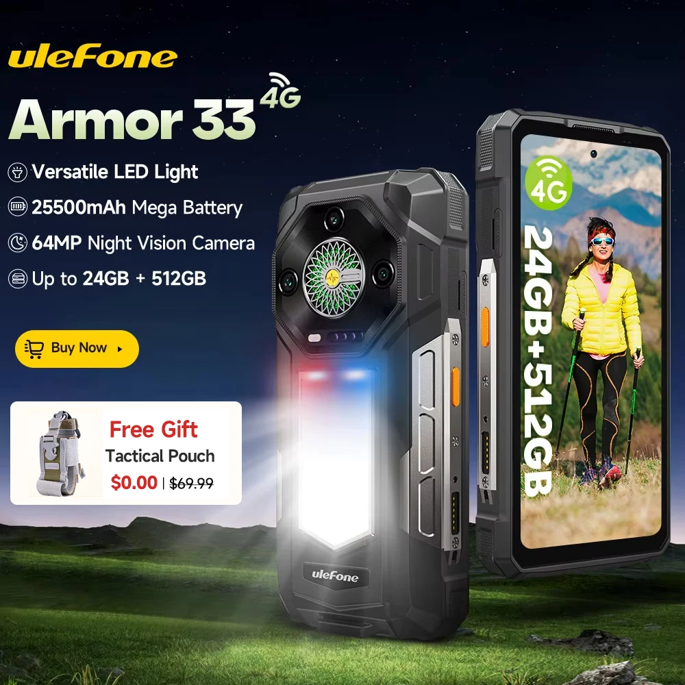 Ulefone Armor 33 4G Rugged Phone 25500 mAh 512GB ROM Up to 24GB RAM 120Hz 6.95