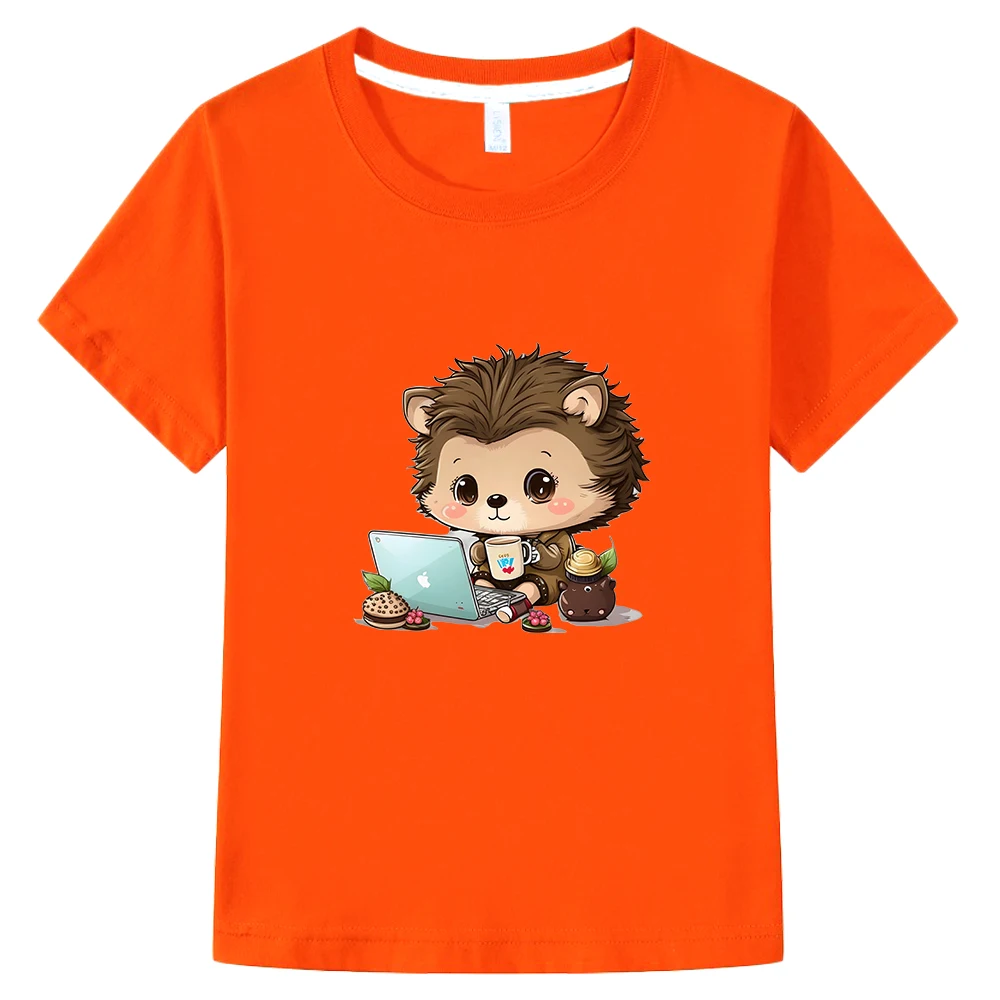 

Hedgehog Cartoon Graphic T-shirt 100% Cotton Short Sleeve Summer Tee-shirt Boys and Girls High Quality Tshirts Children Shirts