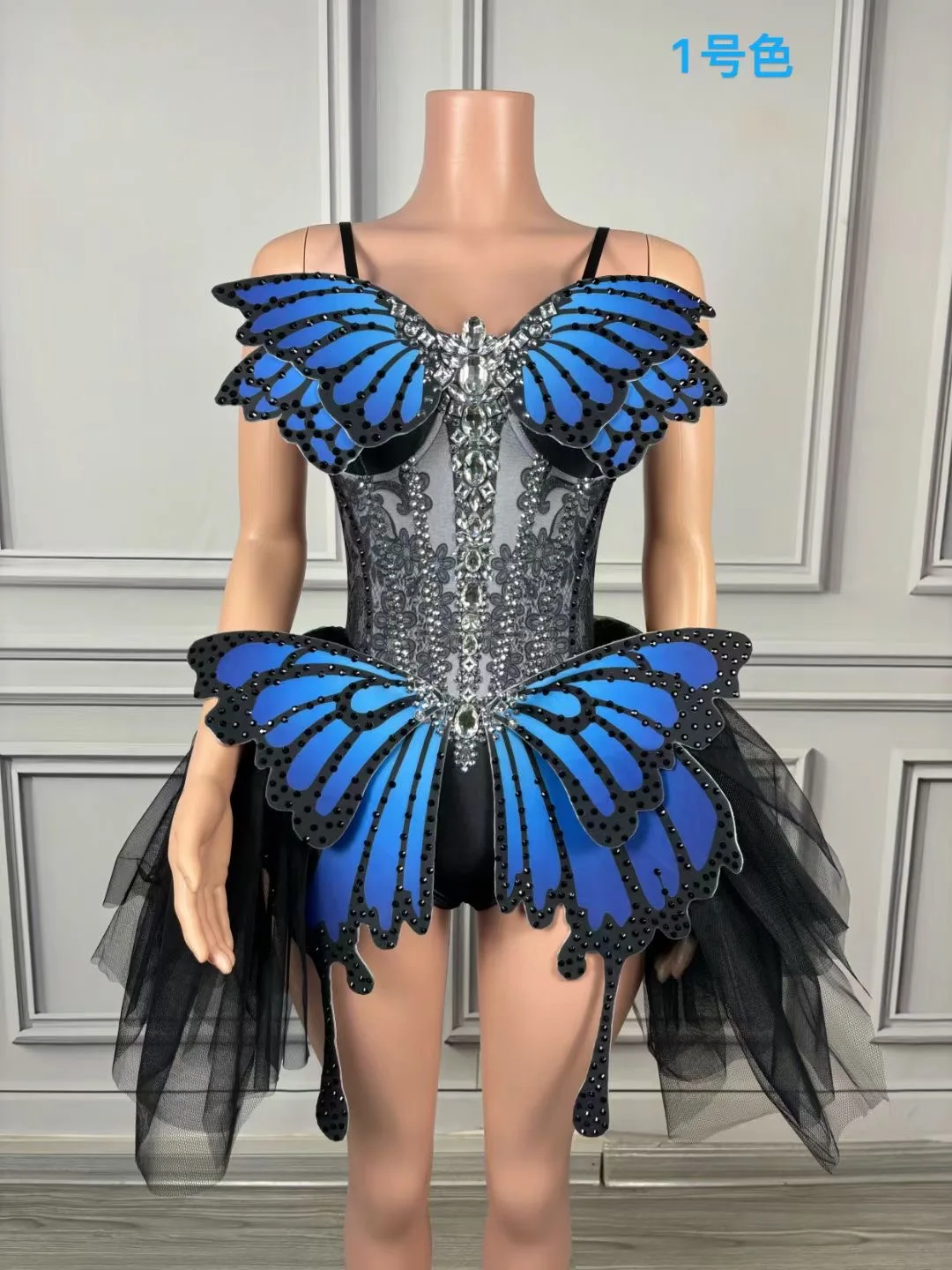 Women Sexy Butterfly Splicing A-line Mesh Ball Gown Dress Evening Party Performance Costume Nightclub Singer dancer Stage Wear