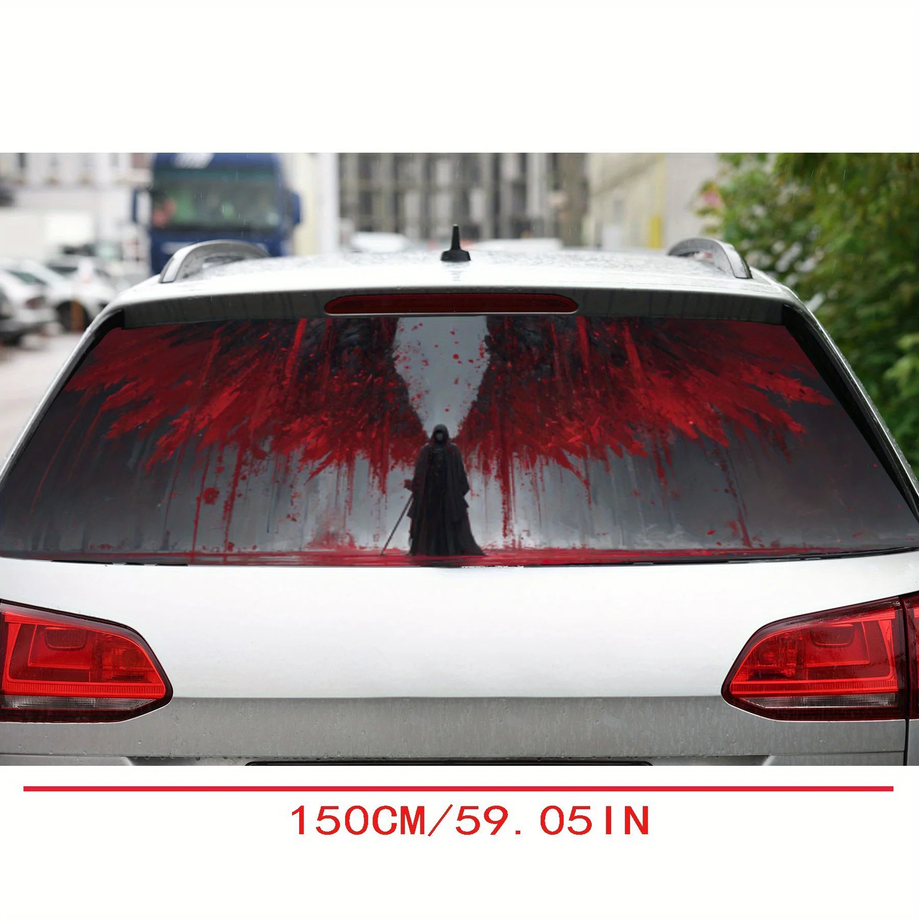 Magic Red Wings Devil PVC Perforated Car Vinyl Wraps, Durable Car Rear Windshield Sticker, Waterproof Car Rear Window Decal, Pri