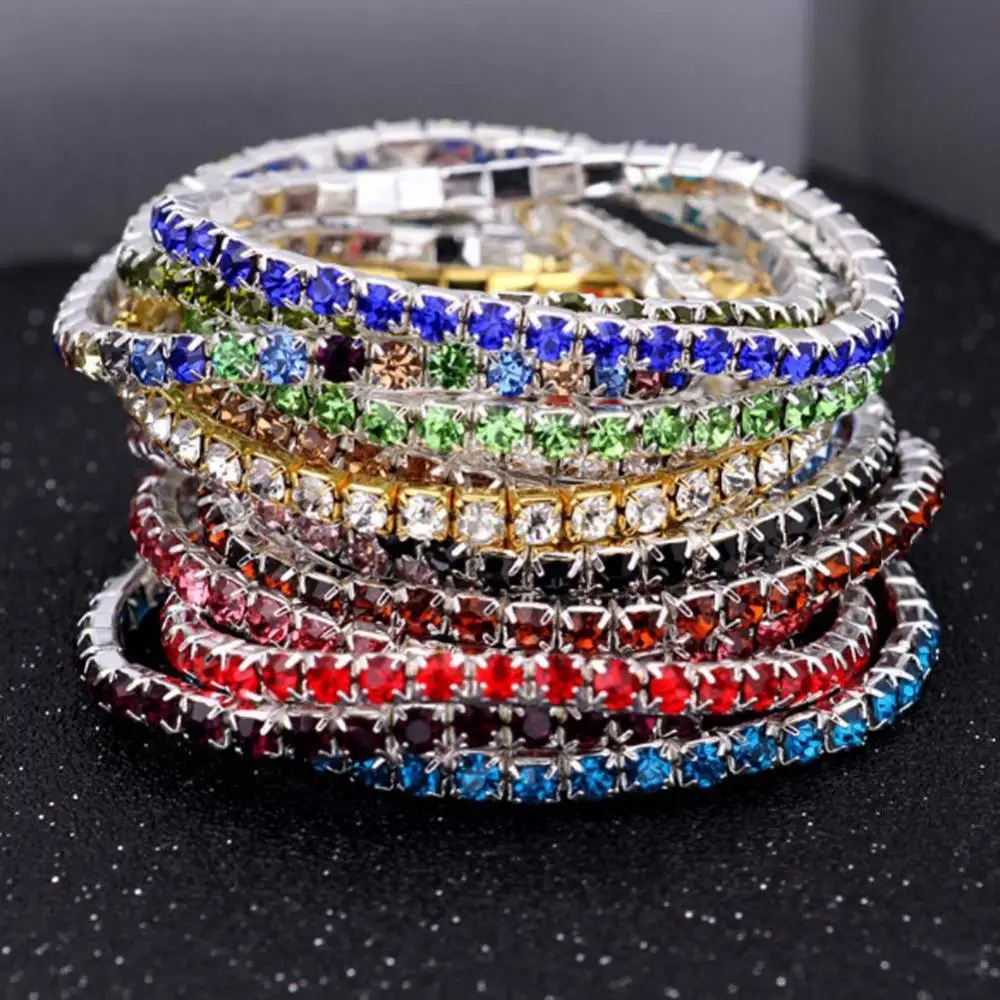 Elastic Crystal Bracelets Luxury Women Single Row Full Rhinestone Inlaid Bracelet Elastic Bangle Jewelry Female Jewelry браслет