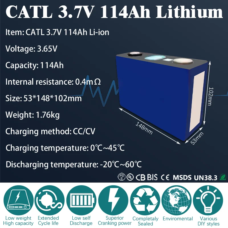 Lithium 3.7V 114Ah Li-ion Battery 114AH Cell Industrial Grade Cell for Energy Storage Systems/Electric Trucks/Industrial Robots