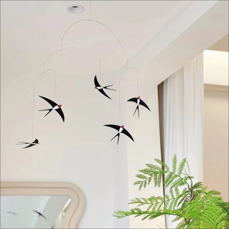 Nordic Silent Wind Chime Danish Swallow Air Balance Pendant Flying Bird for Kindergarten Kids Room Living Room Decoration Gift