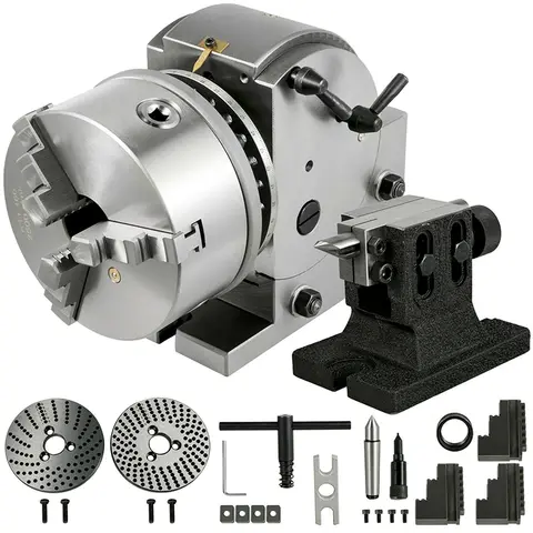 BS-0-5 분할 헤드 인덱싱 헤드, 인덱싱 플레이트, 테일스톡 및 드릴링 밀링용 125mm 3 턱 척 포함, 세미 범용