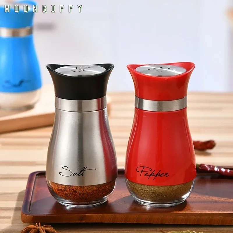 

Stainless Steel Seasoning Shaker Salt and Pepper Glass Bottom Spice Dispenser Pepper Shaker Seasoning Shaker Salt Shaker BBQ Set