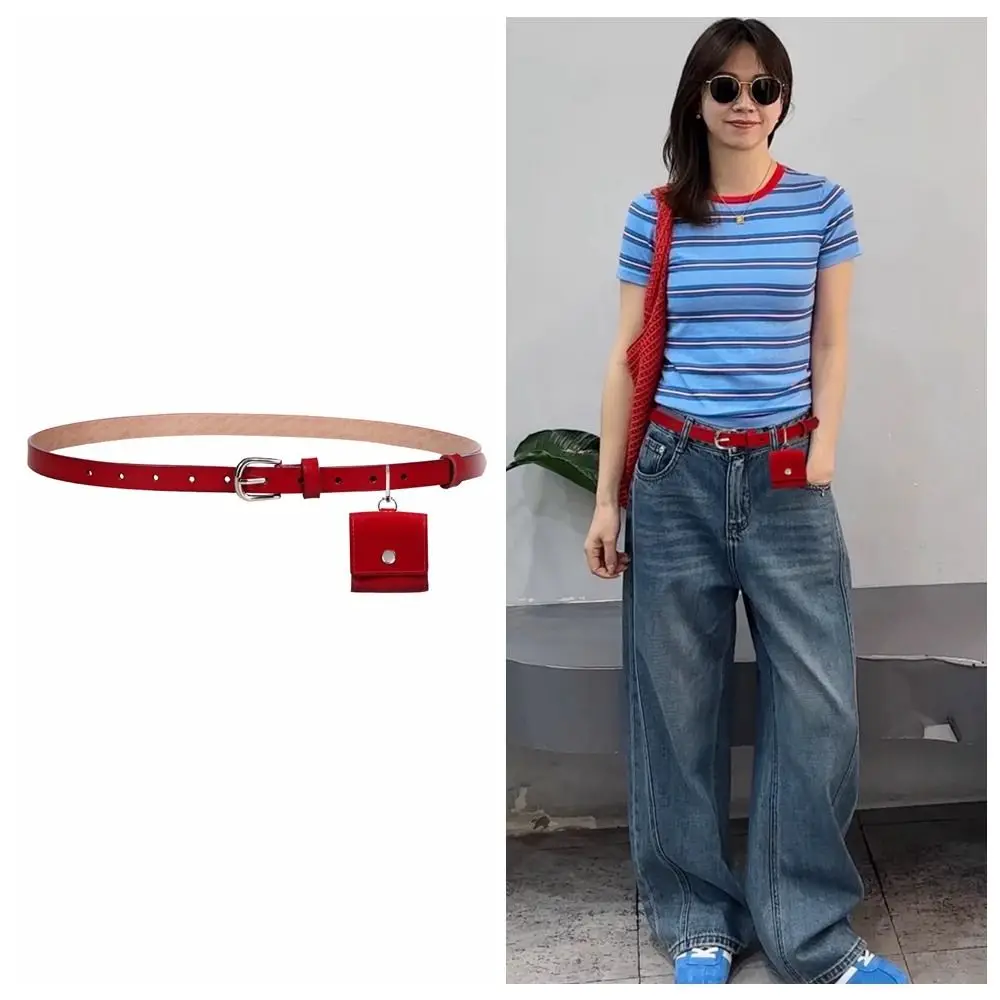 

Portable Korean Style Women Waist Bag PU Red Belt Waist Bag Purse Solid Color Women Belt Bag Women