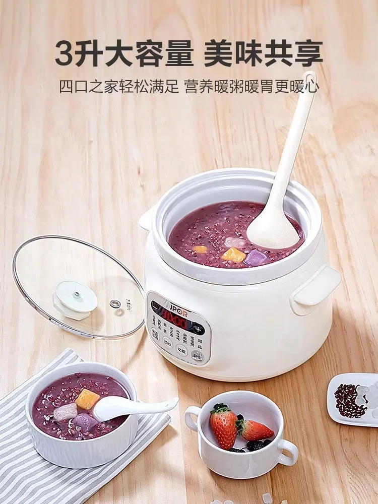 Panci rebus listrik, panci rebus sup rumah tangga, artefak keramik ungu tanah liat, panci bubur listrik sepenuhnya otomatis