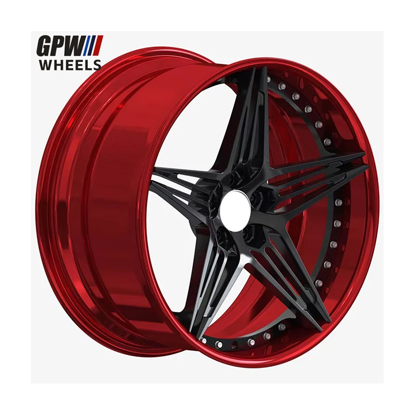 

Customized 2 Piece Satin Black Spoke Red Hub Forged Car Wheels 5x112 5x114.3 5x120 5x130 For Porsche BMW Benz Ferrari