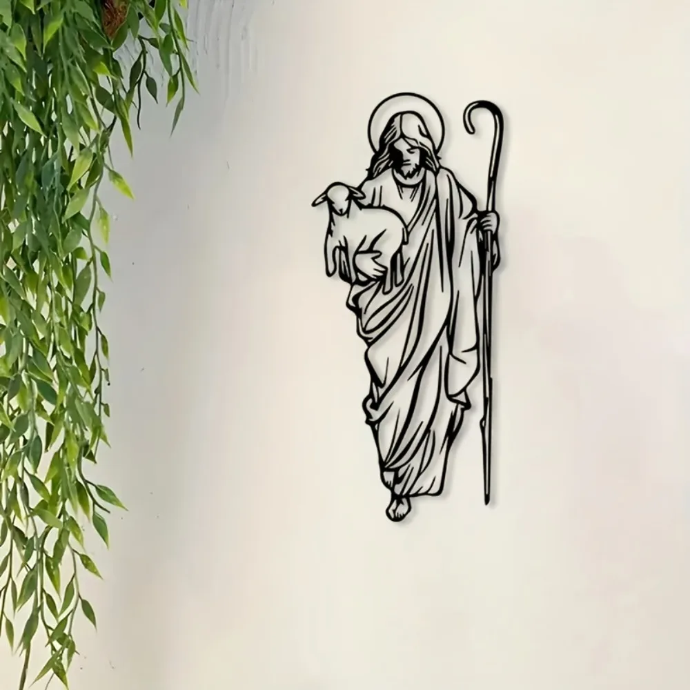 CIFBUY Metal Wall Art Good Shepherd Jesus Iron Hanging Plaque Rustproof Sculpture for Home Decor Ornament Accent Stylish