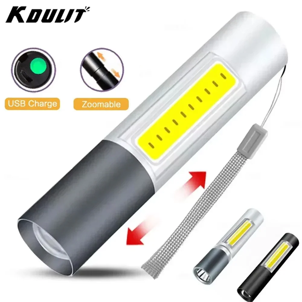 KDULIT Mini LED Flashlight 800LM Zoomable USB Rechargeable Waterproof Lamps 3 Switch Modes Portable Torch Outdoor Flash Light