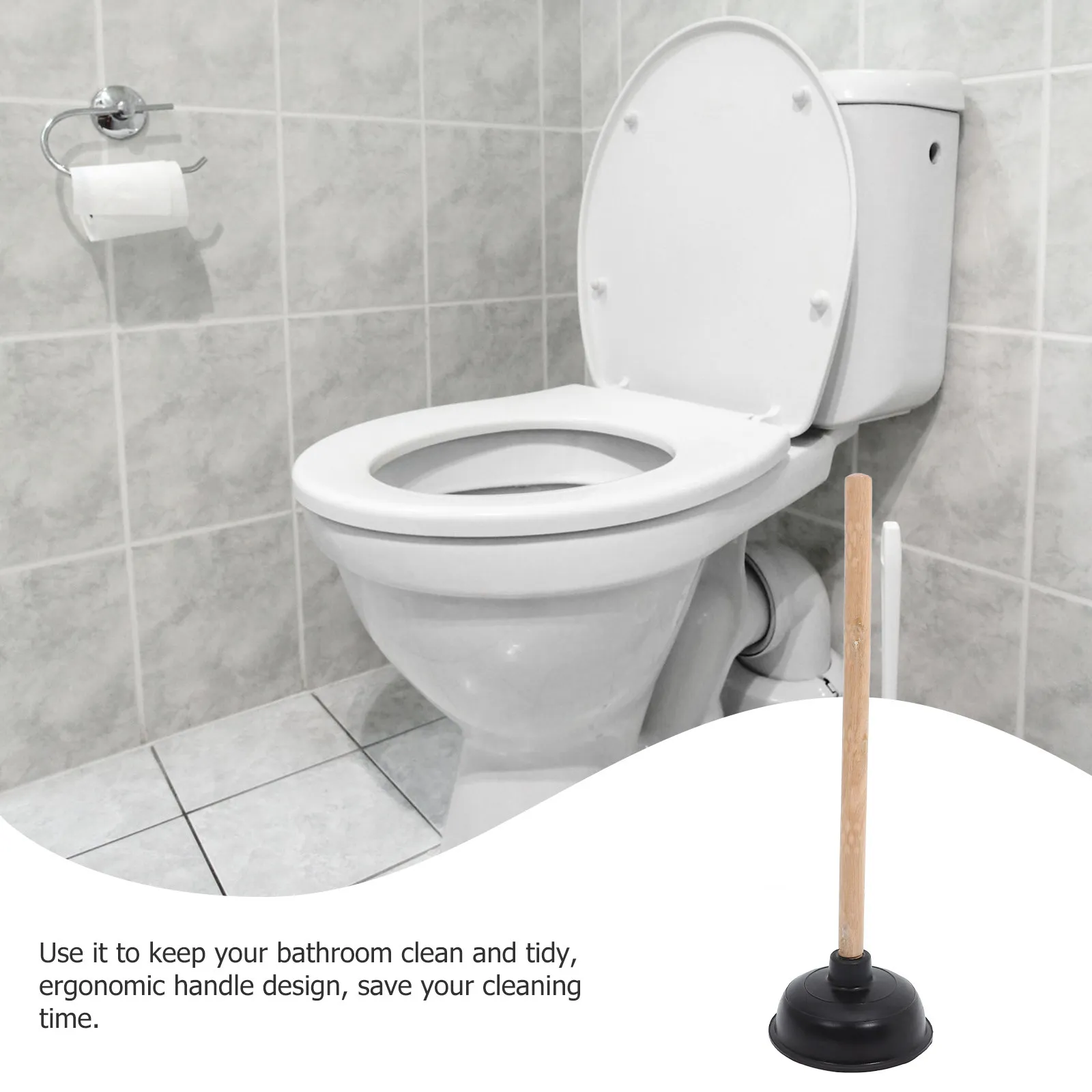 

Rubber Toilet Plunger with Wooden Handle Ergonomic Design for Bathroom Cleaning Anti-Clogging Heavy Duty Toilet Drain Tool