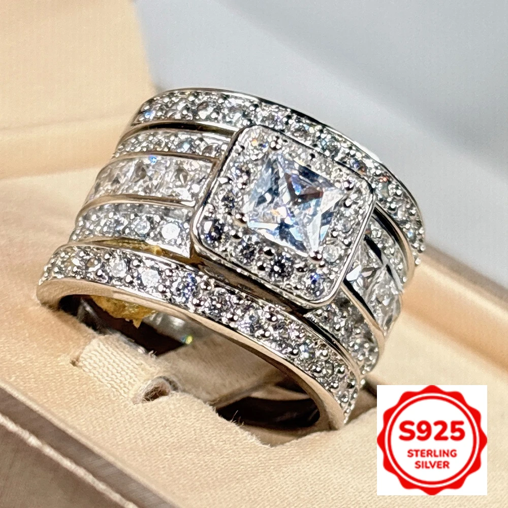 

Темперамент и индивидуальность S925 Серебряные многослойные женские кольца с широким лицом и маленькими квадратными бриллиантами Модные и универсальные