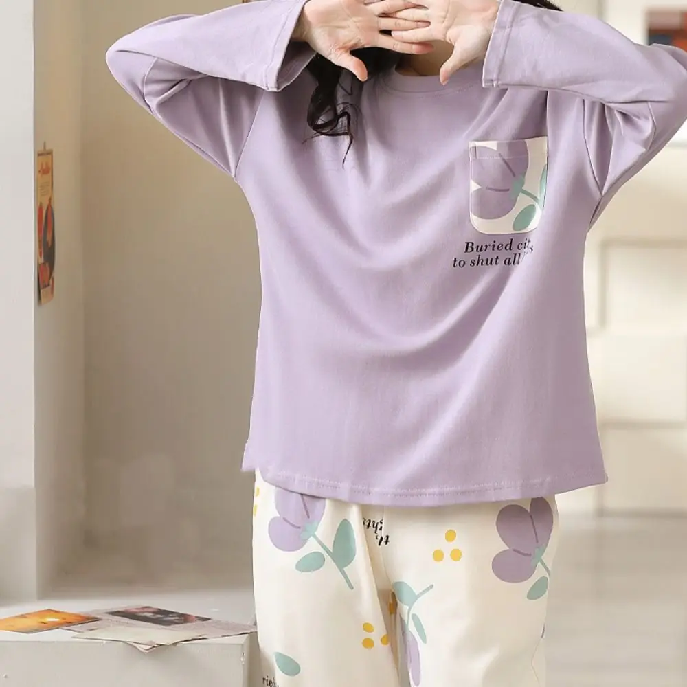 pijamas-femininos-de-manga-longa-em-dois-pecas-tamanho-grande-em-algodao-conjunto-de-pijama-com-tecido-macio-e-corte-solto-para-uso-em-casa-na-temporada-de-outono