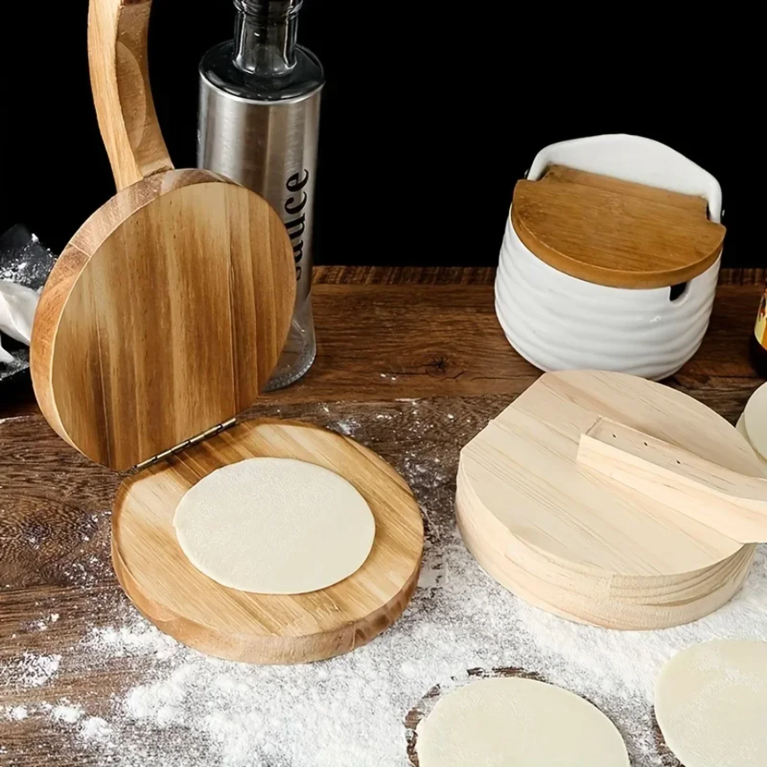 1pc Wooden Manual Dough Press Roller, Corn Tortilla Dumpling Skin Bun Skin Press Mold, Kitchen Baking Pastry Maker Oven mitts