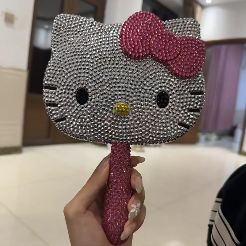 

Kawaii Vanity Mirror Cartoon Shiny Rhinestones Cute Beauty Handheld Mirror Diamond Pink Flip Lovely Birthday Gifts