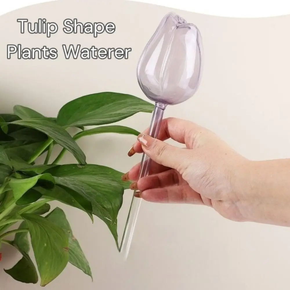 

Tulip Shape Watering Balls Glass Narrow Outlet Design Auto Flower Waterer Extend Drip Time Pink Drip Irrigator for Indoor Plants