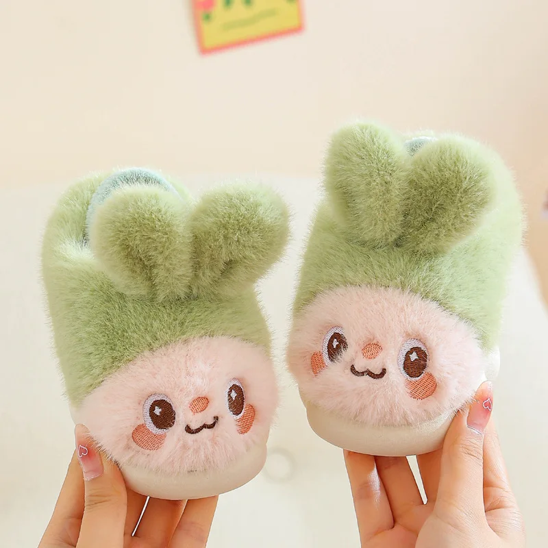 Winter Rabbit Cartoon Children\'s Slippers Cute Bear Warm Plush Slippers For Kids Soft Bottom Floor Boys Girls Winter Shoes