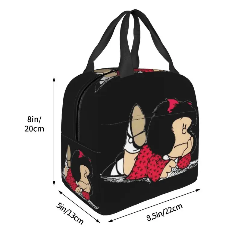 Mafalda geïsoleerde lunchtassen voor vrouwen Argentijnse cartoon Quino Comic draagbare koeler thermische voedsellunchbox kinderen schoolkinderen