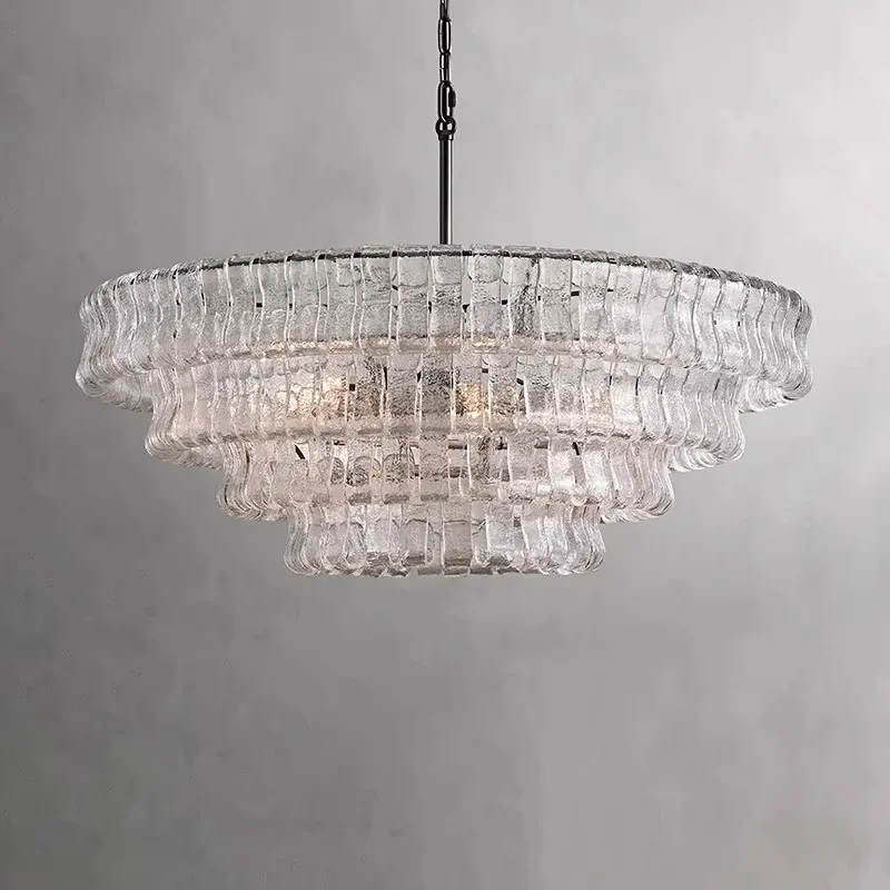 

American modern dimmable LED chandelier lights with grey clear glass for living room ceiling hanging suspension