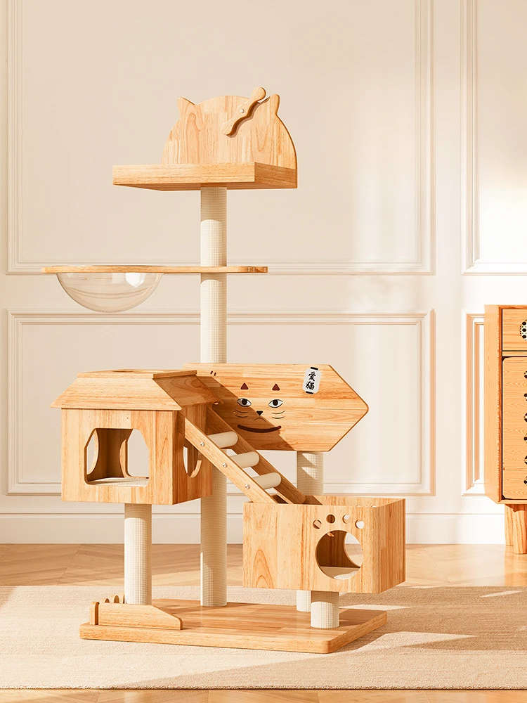 Climbing Frame Cat Nest Cat Tree Integrated Large Solid Wood Scratching Pole Jumping Platform  Climber Universal Cat Supplies