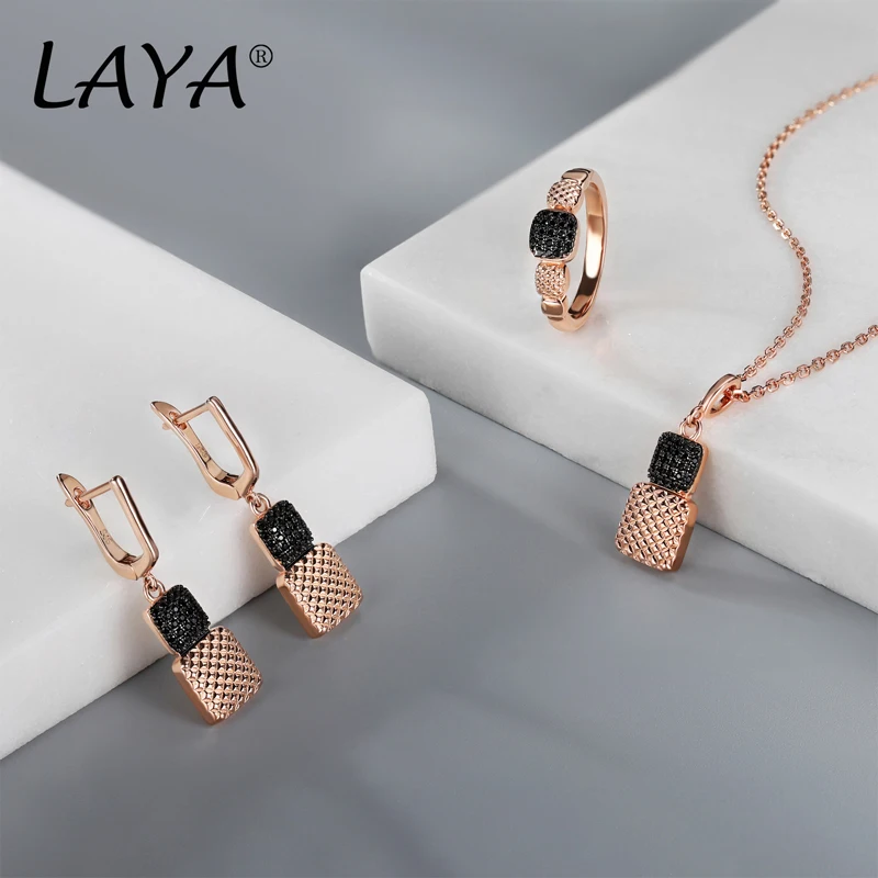 LAYA 925 Sterling Silver Fashion New Style Simple Zircon Ring Earring Necklace Set For Girls' Party Luxury Jewelry Gift
