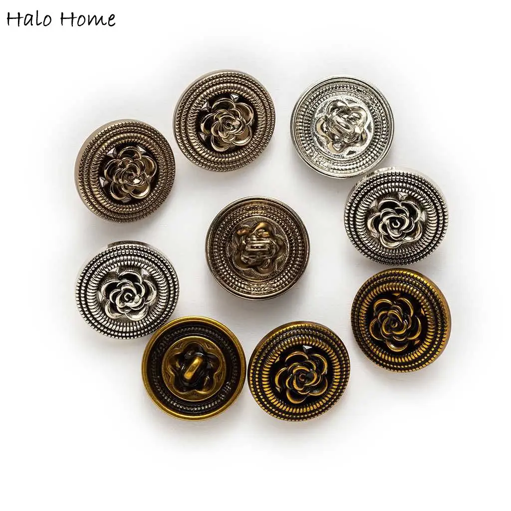 5pcs Vintage 3D Flower Metal Shank Button Sewing Scrapbooking Home Clothing Handmade Crafts Accessories Decor 18mm