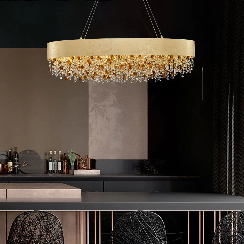 

New Modern Crystal Chandelier For Dining Room Oval Design Kitchen Island Hanging Lamp Gold Home Decor Led Cristal Lustre